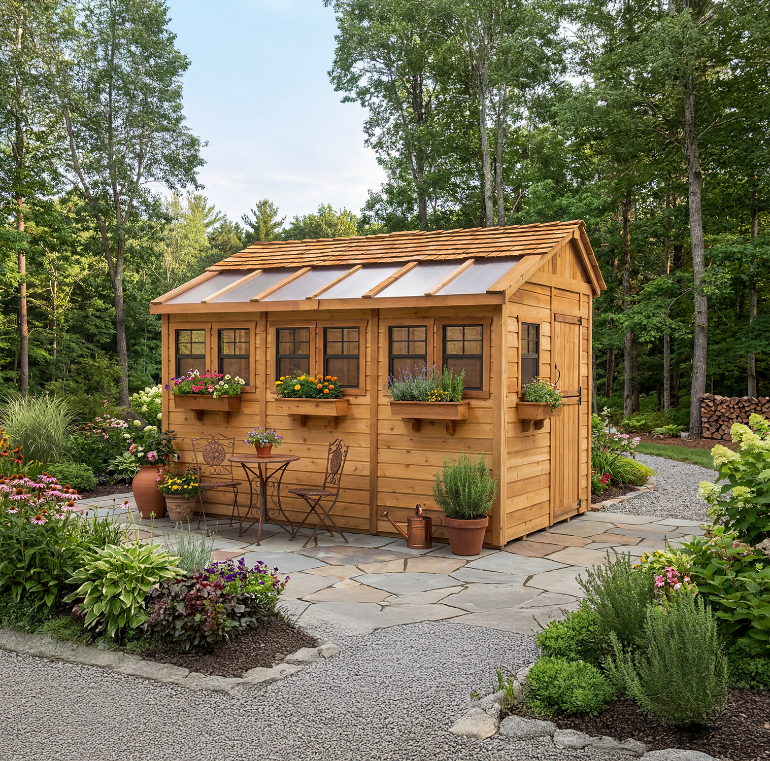 OLT Sunshed Garden Shed 8x12, Western Red Cedar exterior view