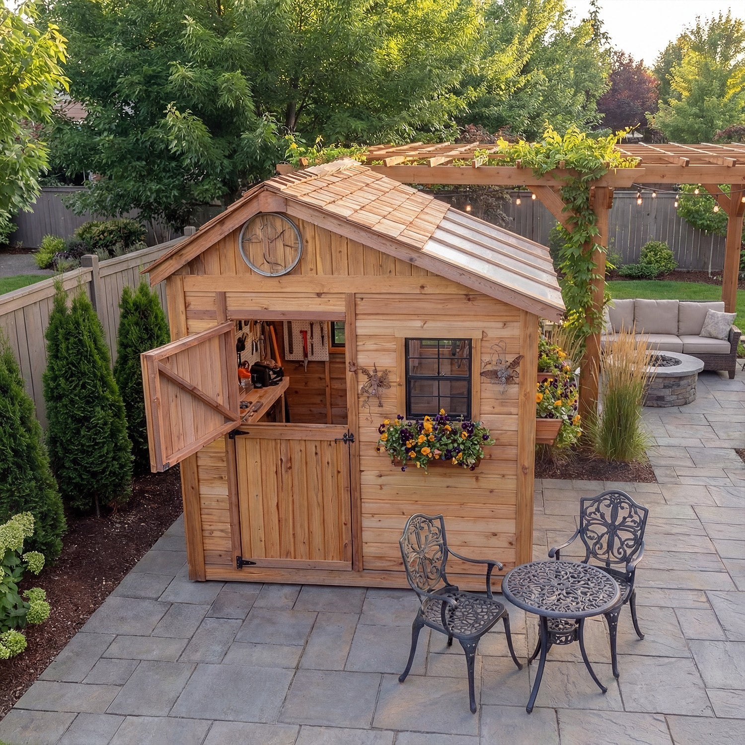 OLT Sunshed Garden Shed 8x8, Western Red Cedar exterior view