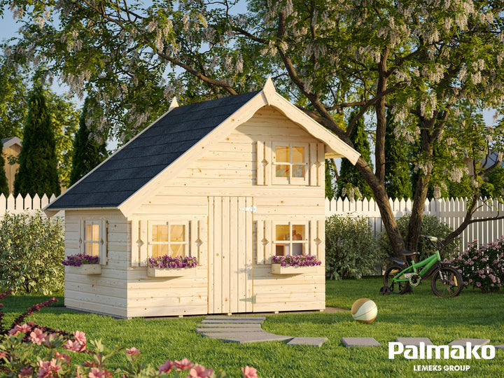 Rascal playhouse in natural wood finish on white background