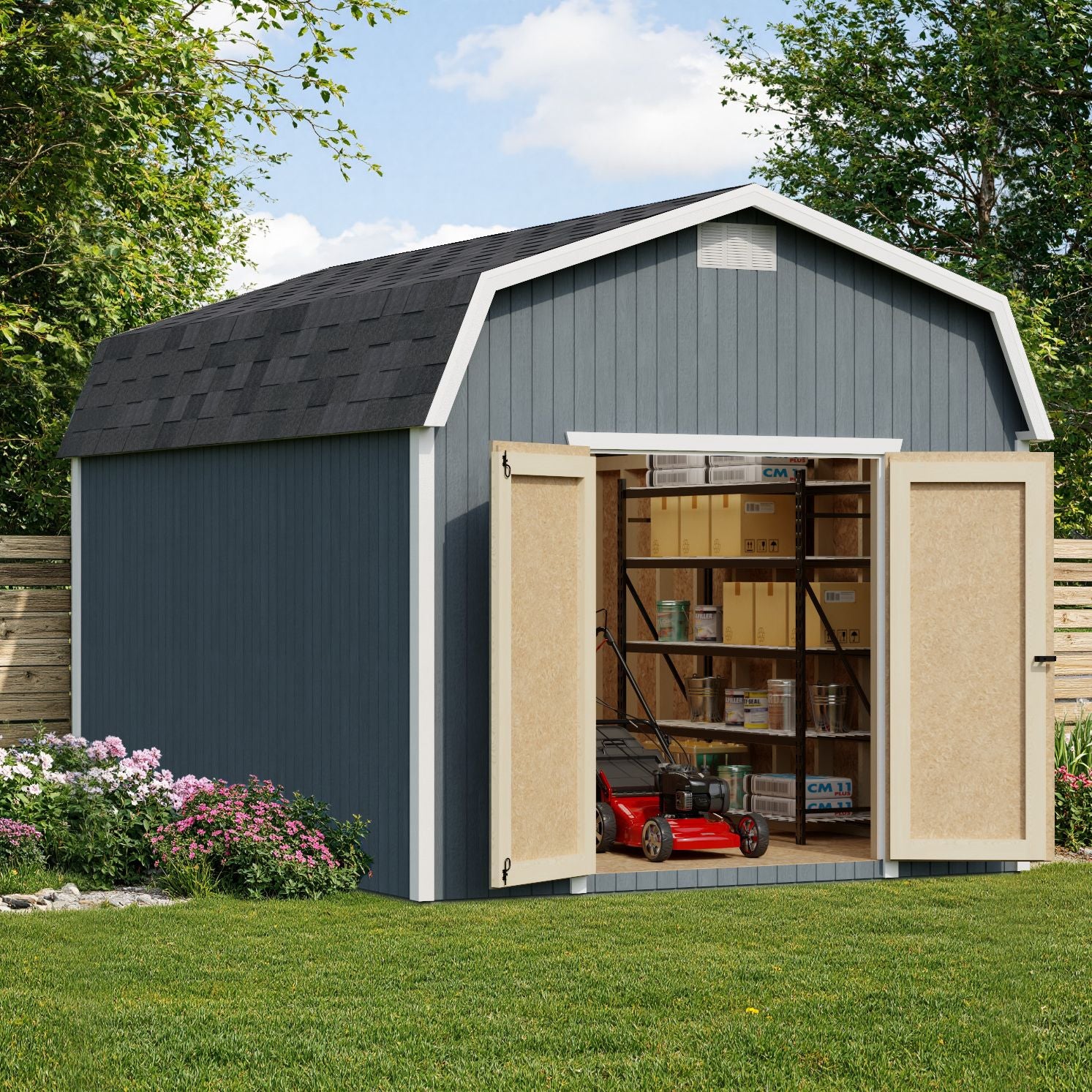 Classic Gambrel Barn Shed - 6' Sidewalls in a real backyard setting