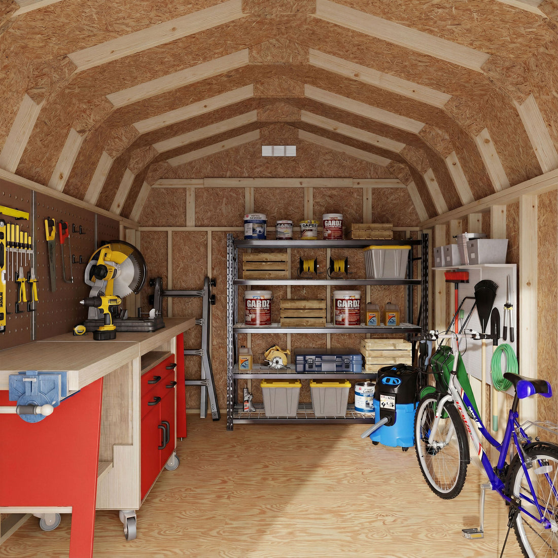 Classic Gambrel Barn Shed 6 foot sidewalls interior view