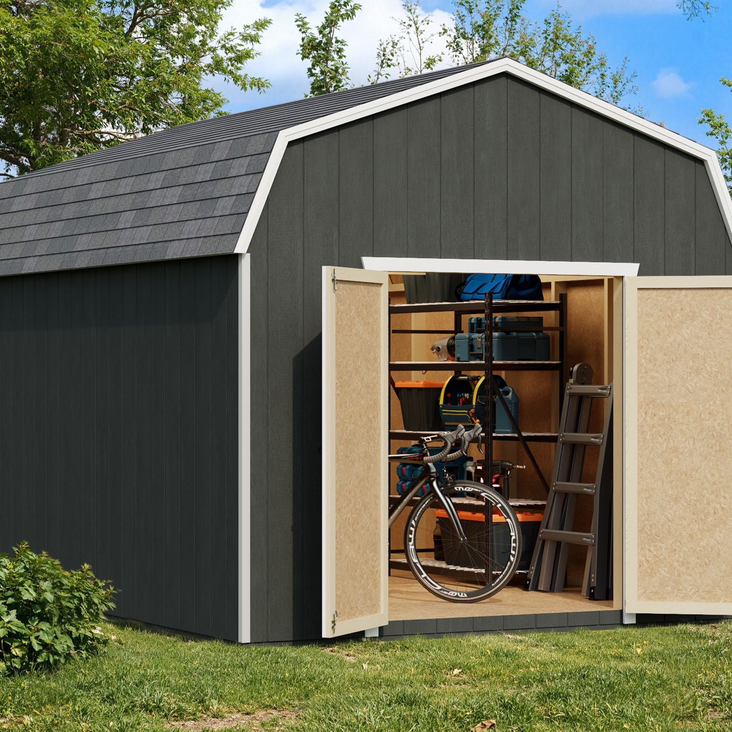 Value Gambrel Barn Shed - 6' Sidewalls in a real backyard setting
