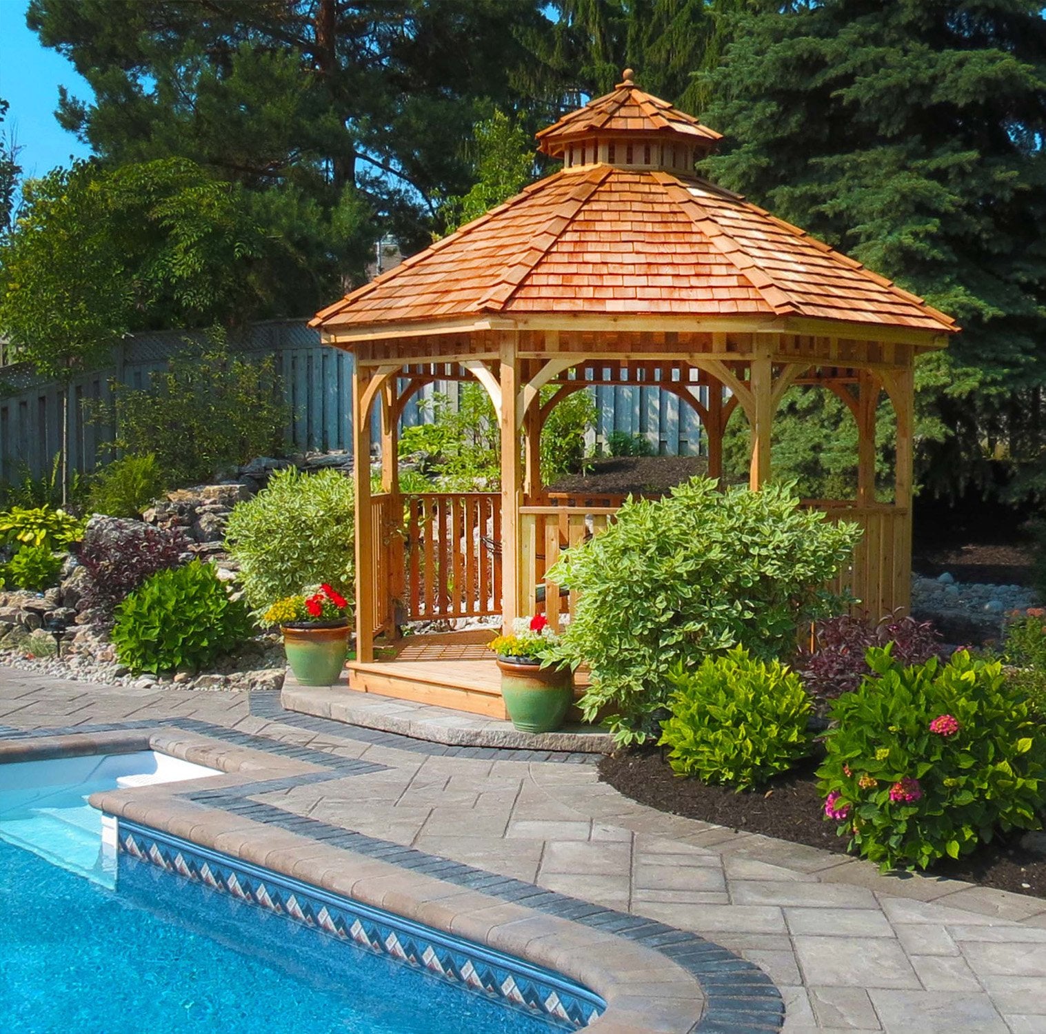 Cedar Bayside Octagon Gazebo (Fully Screen-In Option) by OLT