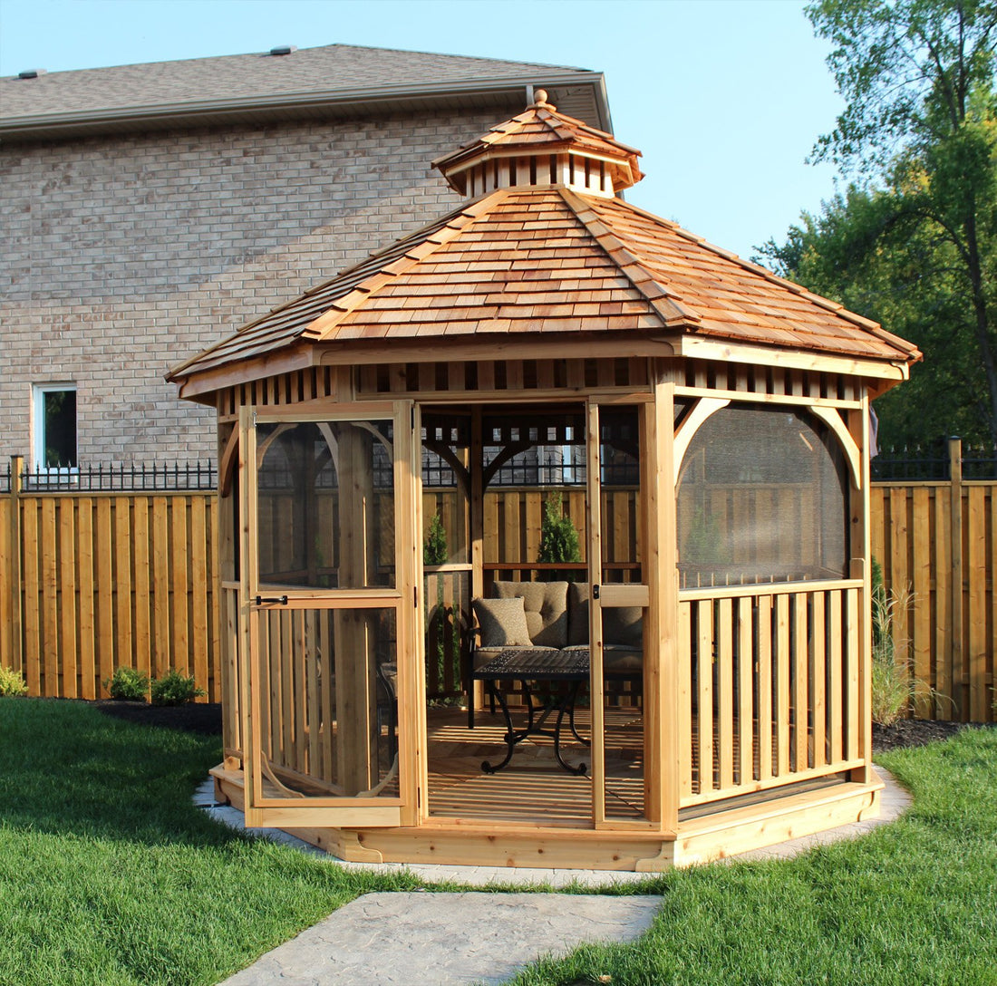 Cedar Bayside Octagon Gazebo (Fully Screen-In Option) by OLT