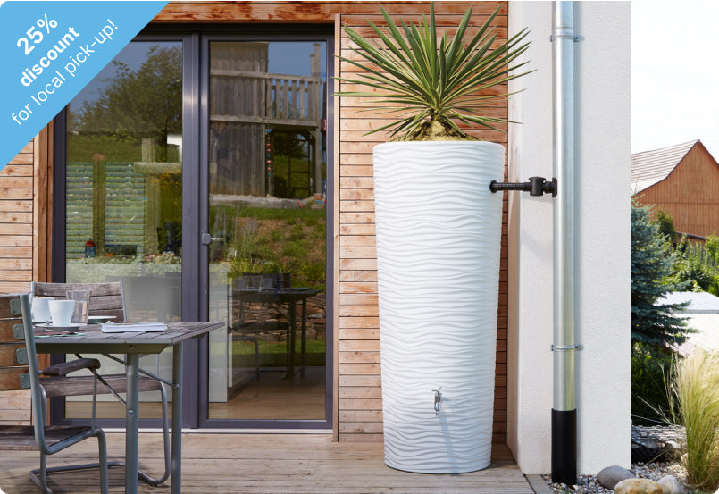 Wave Rain Barrel with Planter, Arctic White, 92 gallon