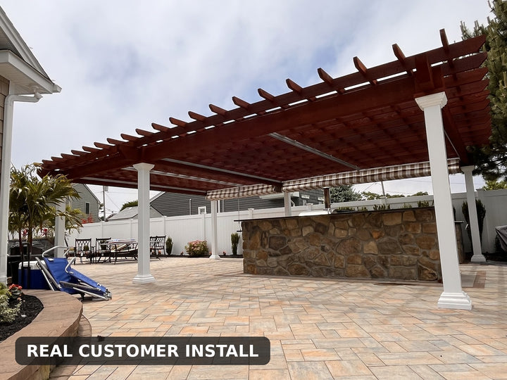 Real customer install — retractable shade canopy on pergola, Signature Outdoors installation