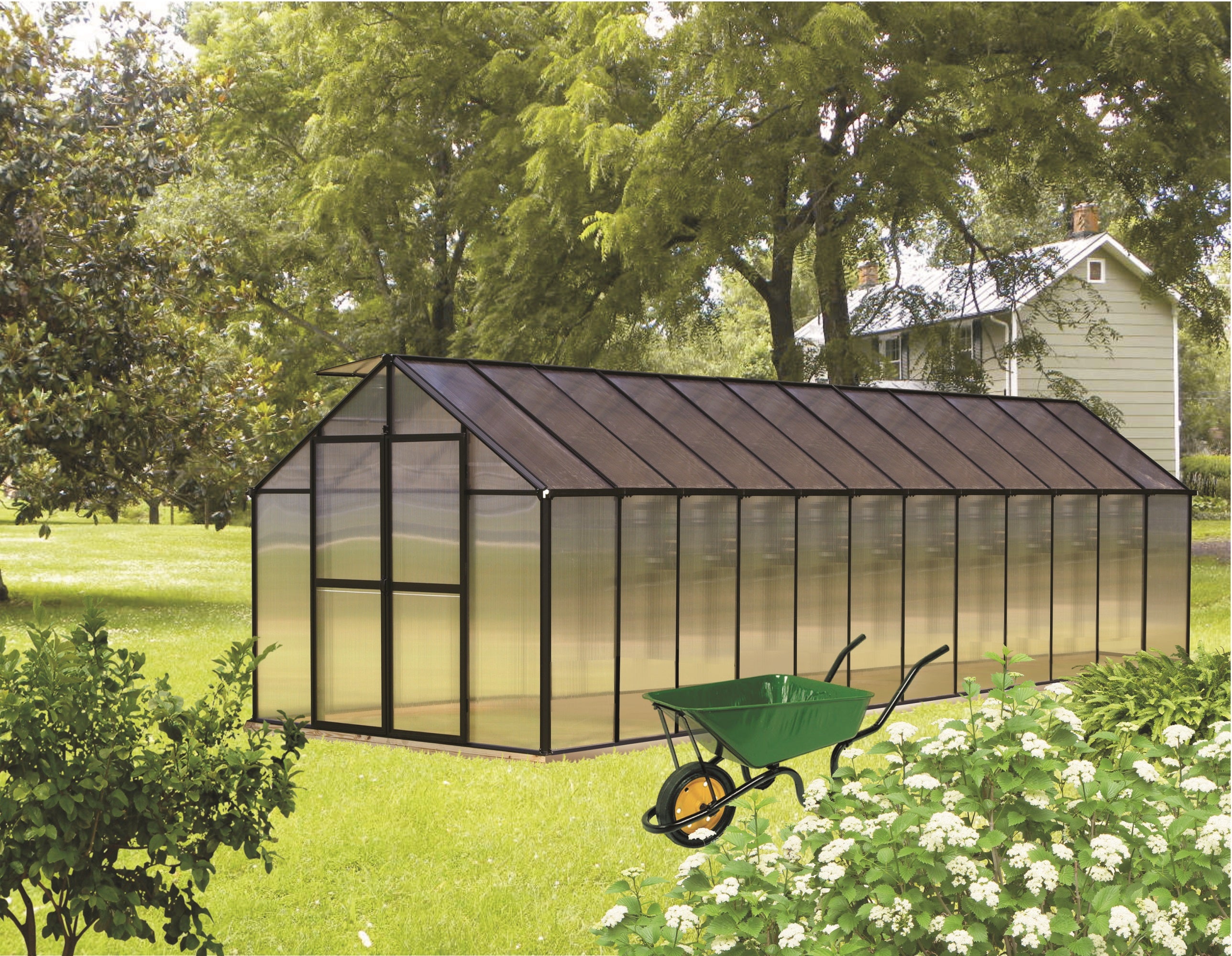 Monticello 8 Foot  4 Season Black  Greenhouse 8'-24 Length Black -Accessory Package Option- Riverstone Industries
