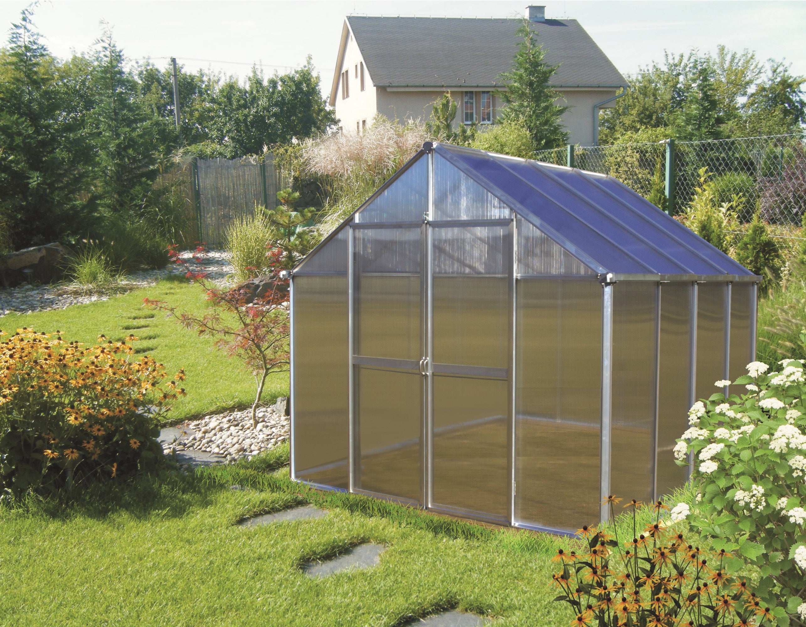 Monticello 8 Foot  4 Season Black  Greenhouse 8'-24 Length Black -Accessory Package Option- Riverstone Industries