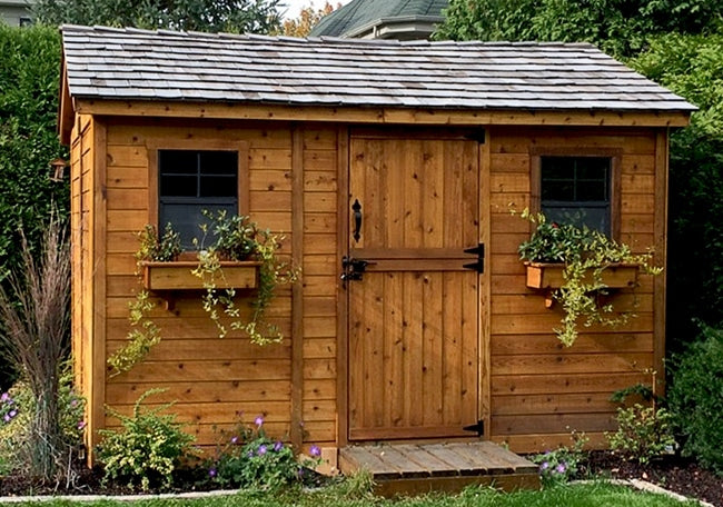 Front of cedar cabana shed OLT