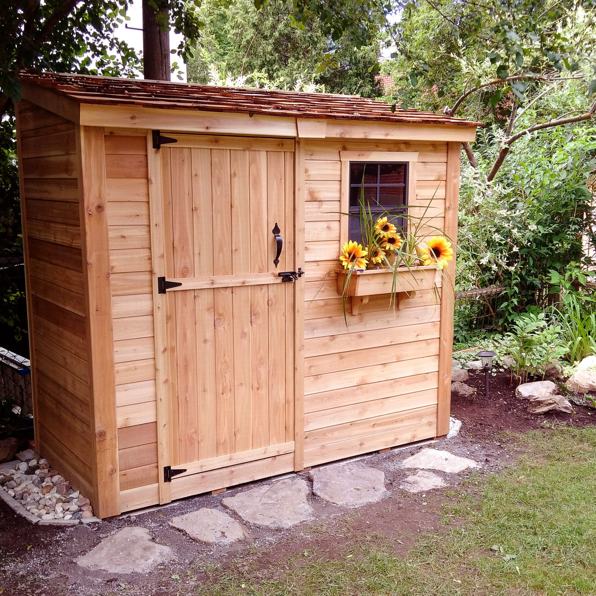 OLT 8’x4′ Cedar Shed With Screened Window and Flowerbox
